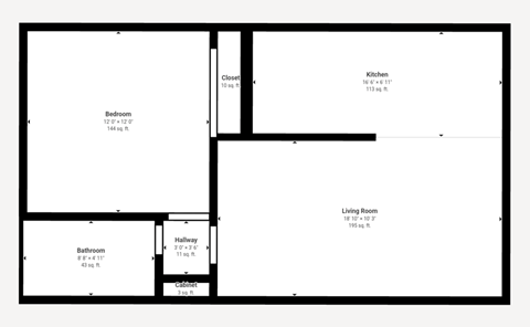 Floor plan for 1 bed, 1 bath